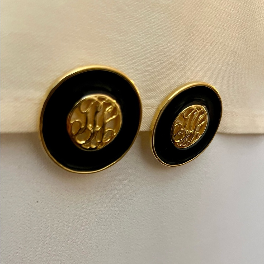 Black and Gold Monogram Earrings - Picture 5 of 16